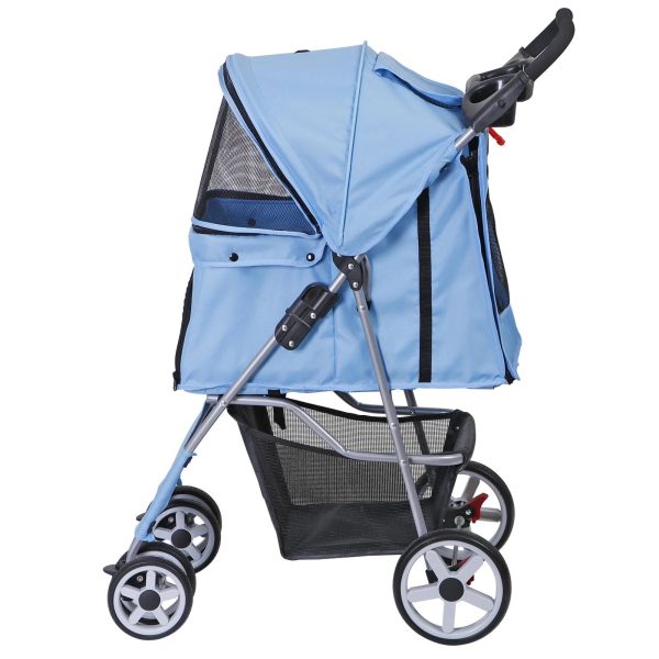 Foldable Carrier Strolling Cart 4 Wheel Pet Stroller for Cat, Dog w/ Cup Holder - Image 13