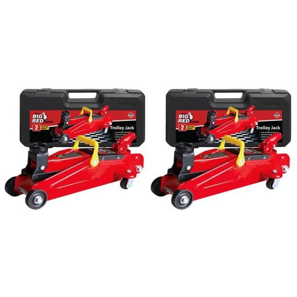 Torin Jacks Big Red 2 Ton Hydraulic Swivel Trolley Floor Jack with Carry Case, 2 Pack