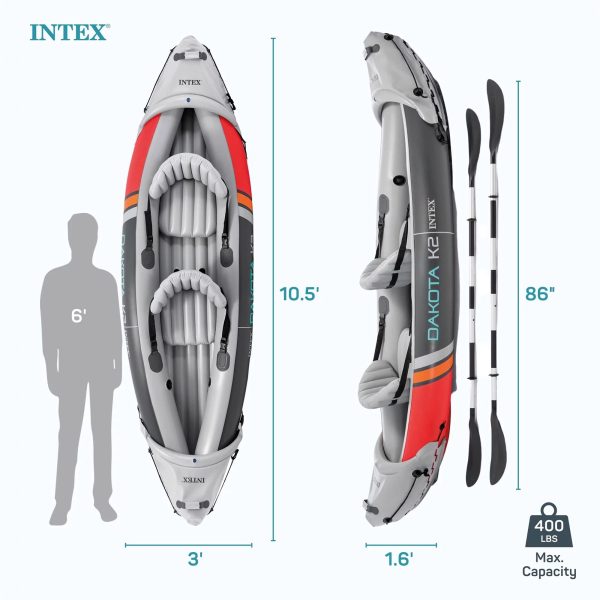 Open Box Intex Dakota K2 2 Person Vinyl Inflatable Kayak with Oars and Pump - Image 5