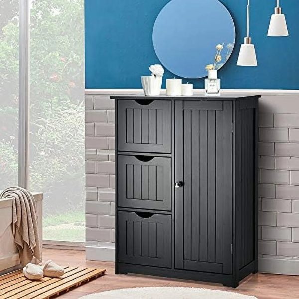 xrboomlife Bathroom Floor Cabinet Wooden Cabinet with 1 Door & 3 Drawer Free Standing Entryway Cupboard Spacesaver Cabinet - Image 2