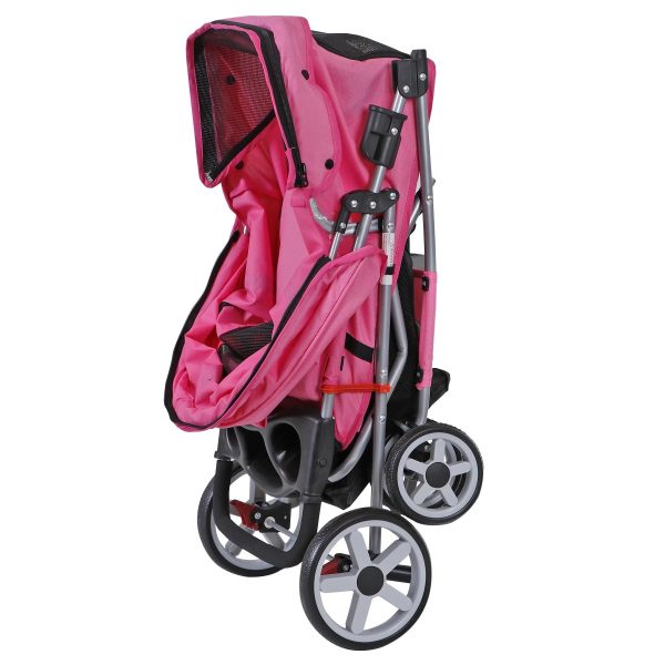 ZENSTYLE 4 Wheels Pet Stroller Foldable Carrier Strolling Cart for Cat Dog w/ Storage Basket Pink - Image 5