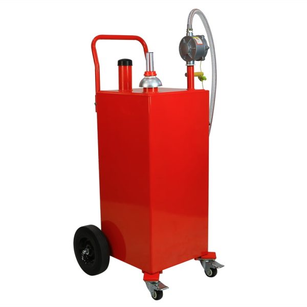 30 Gallon Gas Caddy Tank Storage Drum Gasoline Diesel Fuel Transfer with Universal Wheel Red