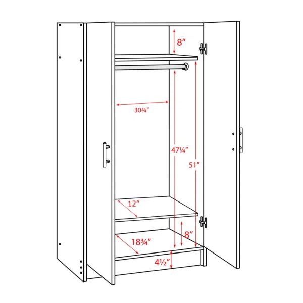 Prepac Elite 2 Door Wardrobe Cabinet， 32" W x 65" H x 20" D， White - Image 12