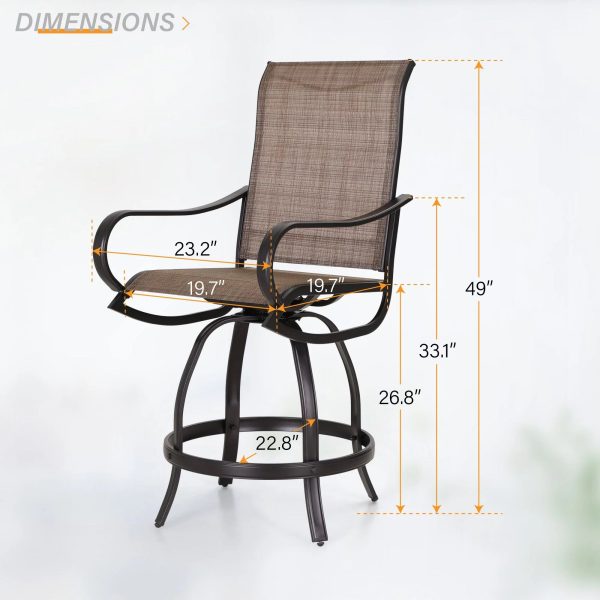 Sophia & William 2 Piece Outdoor Swivel Bar Height Stools Patio Textilene Chairs - Image 3