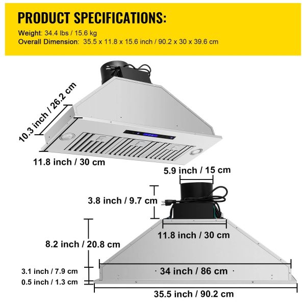 BENTISM Built-in Range Hood Insert Vent Hood 900CFM 36in Touch & Remote Control - Image 7