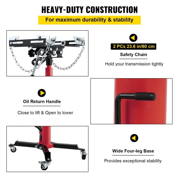 VEVOR Transmission Jack 1322 lbs 2-Stage Hydraulic High Lift Vertical Telescopic - Image 6