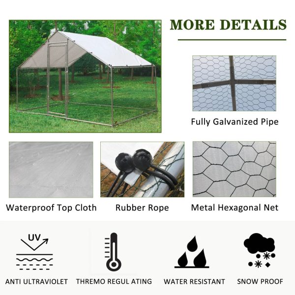 Spacious Large Galvanized Metal Chicken Coop with Waterproof and Anti-Ultraviolet Cover Walk-in Chicken Run and Hen Pen Cage for Rabbits and Ducks Outdoor Wire Poultry Cages (10‘ L x 6. - Image 3