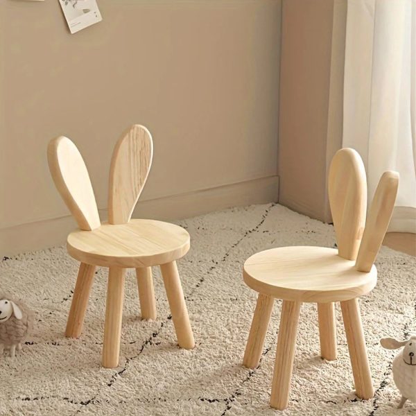 2pcs Whimsical Wooden Rabbit Ears Stool - Compact, Space-Saving, Simple Design, Solid Wood Construction, Cute Decorative Accent, Versatile Shoe Changing Stool for Door, Room, and Entryway - Image 3