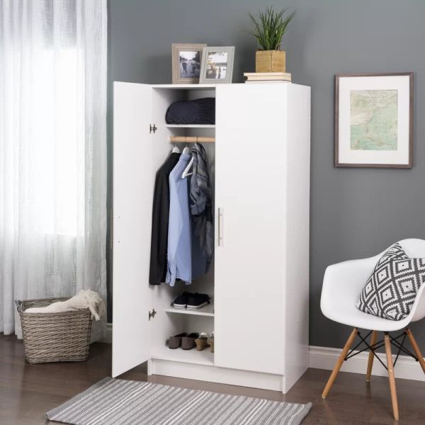 Prepac Elite 2 Door Wardrobe Cabinet， 32" W x 65" H x 20" D， White - Image 10