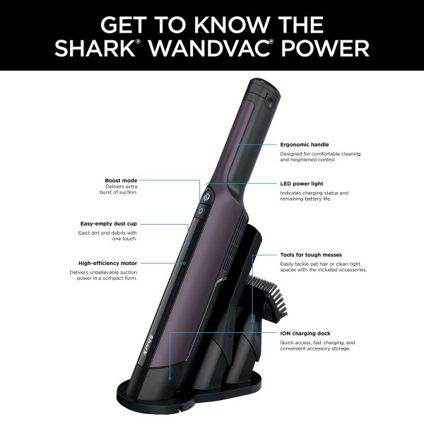 Shark WV410PR WANDVAC Cordless Hand Vacuum, Ultra-Lightweight & Portable with Powerful Suction & Tools for Pets, Designed for Car & Home, Violet - Image 13