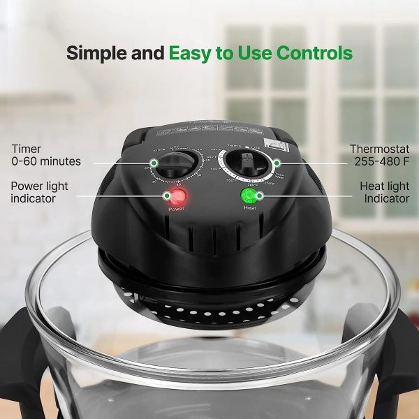 18 Quart Convection Countertop Air Fryer - See through Glass for Best Cooking Results - Air Fryer, Roaster, Bake, Grill, Steam & Roast - Includes Glass Bowl, Broil Rack & Toasting Rack - Image 5