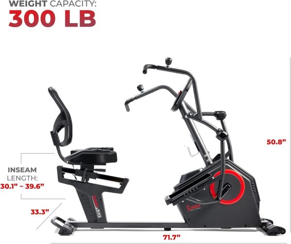 Sunny Health & Fitness Electromagnetic Recumbent Cross Trainer Exercise Elliptical Bike w/Arm Exercisers, Easy Access Seat & Exclusive SunnyFit® App Enhanced Bluetooth Connectivity - SF-RBE4886SMART… - Image 6