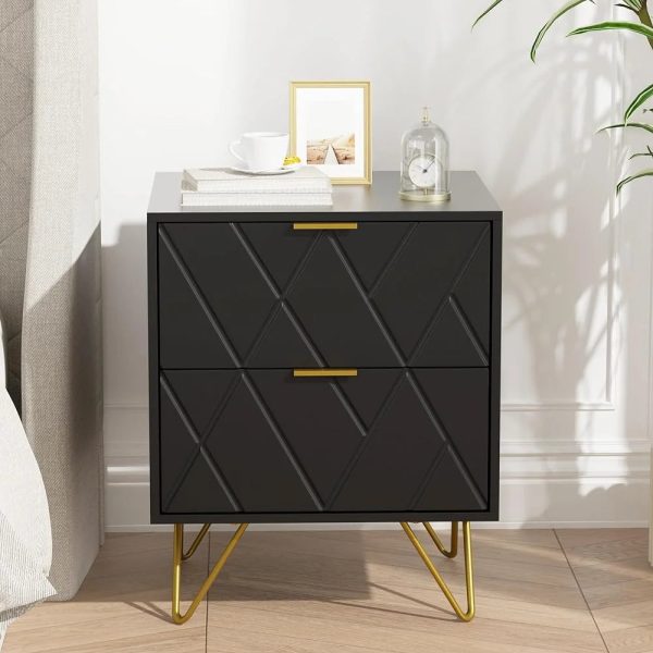 RSJIWOGZ Black Nightstand with 2 Drawers 17.7" W Modern Small End with Gold Handle & Cute Nightstand for Small Space Bedroom and Living Room Black - Image 9