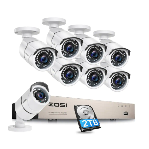 Zosi H.265+ 8-Channel 5MP-Lite 2TB Hard Drive DVR Security Camera System with 8X 1080p Wired Bullet Cameras