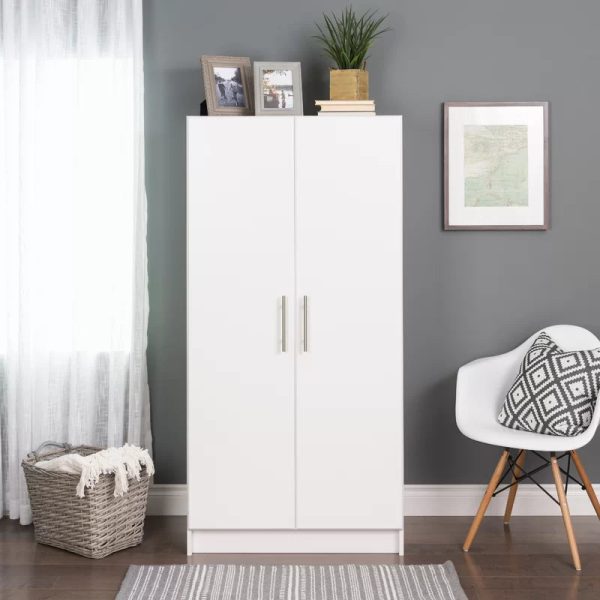 Prepac Elite 2 Door Wardrobe Cabinet， 32" W x 65" H x 20" D， White - Image 7