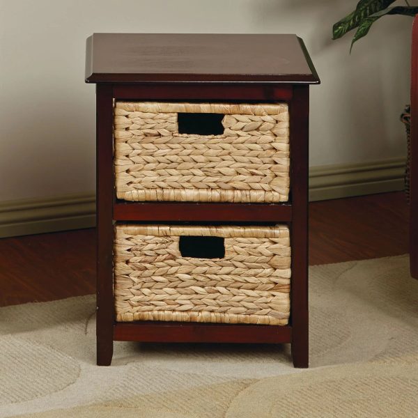 Seabrook Two-Tier Storage Unit Engineered Wood White Finish and Natural Baskets - Image 2