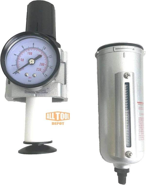 NPT HEAVY DUTY Compressed Air In Line Filter Regulator Combo Piggyback, Metal Bowl, 5 Micron , Adjustable From 7 to 175 PSI (AUTO DRAIN) - Image 6