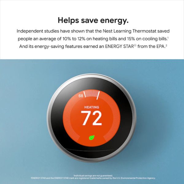 Google Nest Learning Smart Thermostat with WiFi Compatibility (3rd Generation) - Stainless Steel - Image 3