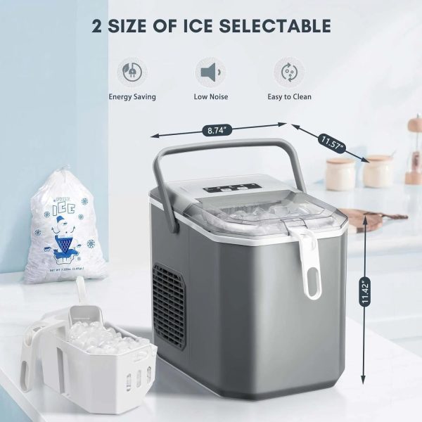 Countertop Ice Maker,Portable Ice Machine with Carry Handle,Self-Cleaning,Basket and Scoop,9 Cubes in 6 Mins,26.5lbs/24Hrs,2 Sizes of Bullet Ice,for Home,Kitchen,Party,Grey - Image 3