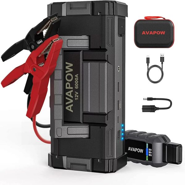 AVAPOW 6000A Car Battery Jump Starter with Dual USB Quick Charge and DC Output, 12V Jump Pack with Built-In LED Bright Light