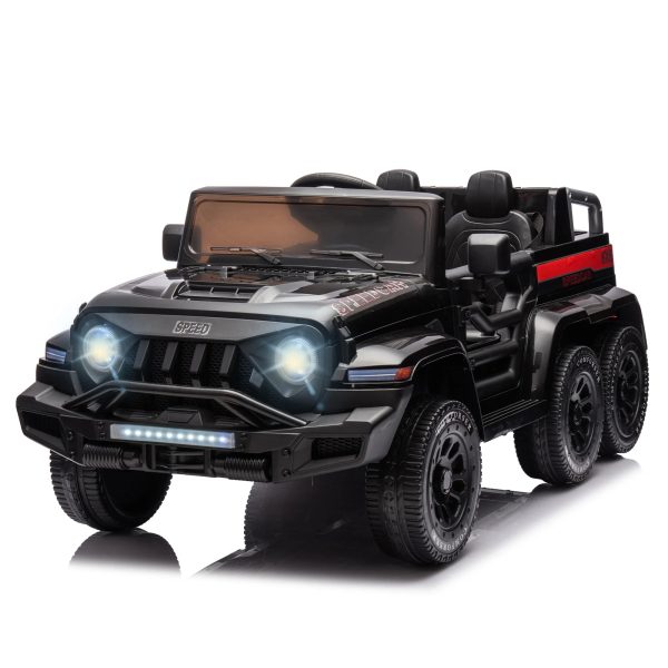 24V Ride On Car for Kids with 6 Wheel, 24V Battery Powered Ride On 4WD Electric Vehicle with Remote, Parental Rear Seat, 5-Point Safety Belt, Storage Space, Carrying Handle, Music, LED Lights (Black)