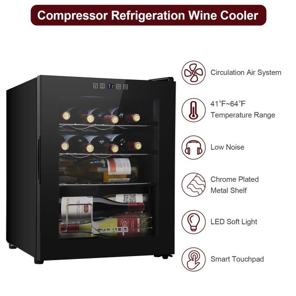 Zimtown 16 Bottle Compressor Wine Cooler Refrigerator w/Lock | Large Freestanding Wine Cellar For Red, White, Champagne or Sparkling Wine | Digital Temperature Control Fridge Glass Door Black - Image 10