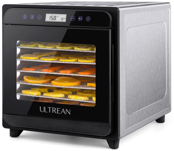 Ultrean Food Dehydrator, 8 Stainless Steel Trays Large Dehydrator, 600w Food Dryer Machine for Jerky, Fruit, Veggies, Meat, Yogurt, Adjustable Digital Timer and Temperature Control (Rscipe Book Included)