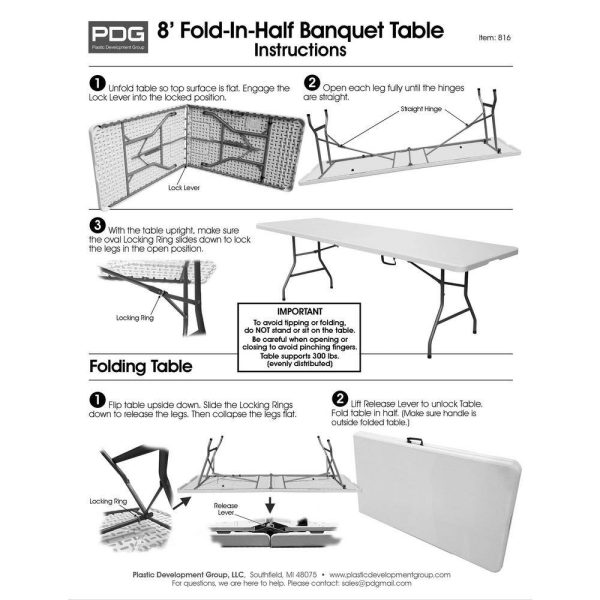 Plastic Development Group PDG-816 8 ft. White Plastic Fold-In-Half Folding Table - Image 3