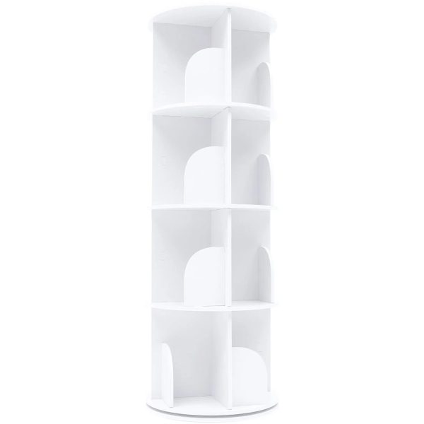 Wuzstar 4 Tiers Rotating Bookshelf 360 Degrees Display Shelves Bookshelf Organizer White Stackable Rack Floor Standing Bookcase for Living Room, Bedroom and Office, 15.7 * 15.7 * 46.5in - Image 10