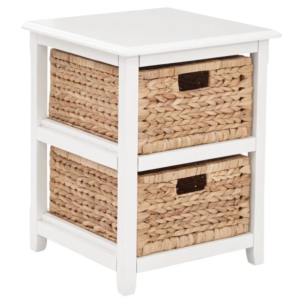 Seabrook Two-Tier Storage Unit Engineered Wood White Finish and Natural Baskets