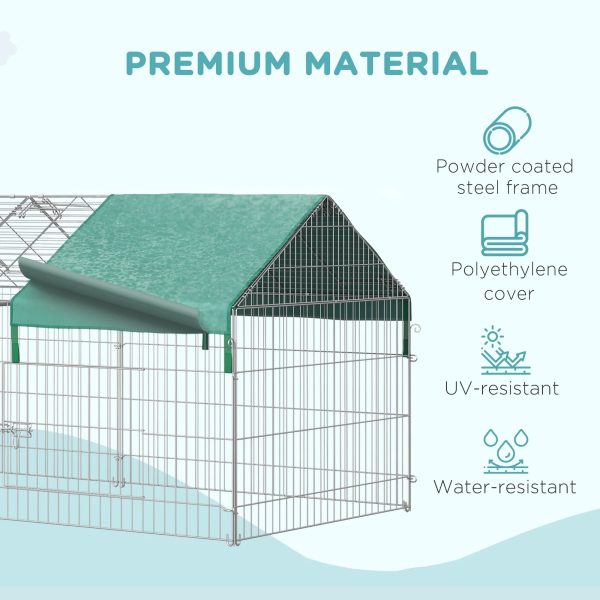 PawHut 87" Small Animal Playpen, Pet Playpen Yard Fence for Rabbits, Chicken, Chinchillas with Roof for Indoor & Outdoor, Green - Image 3