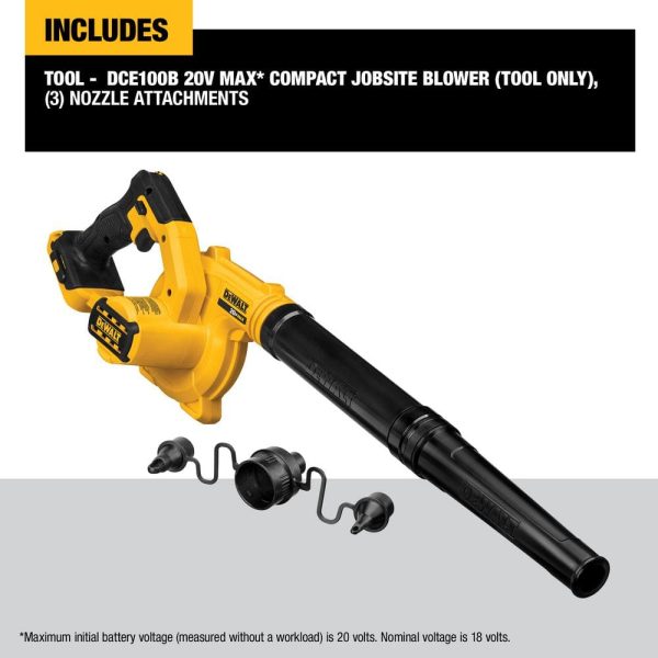 20V MAX Cordless Compact Jobsite Blower 135 MPH 100 CFM (Tool Only) DCE100B - Image 3