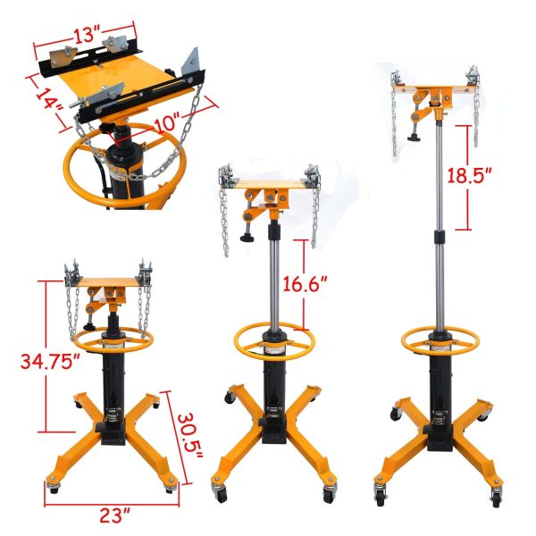 1660 Pounds/0.75Ton Hydraulic Car Transmission Jack Vertical Lift with 360° Swivel Wheel Pedal ,Yellow,33"-70" - Image 7