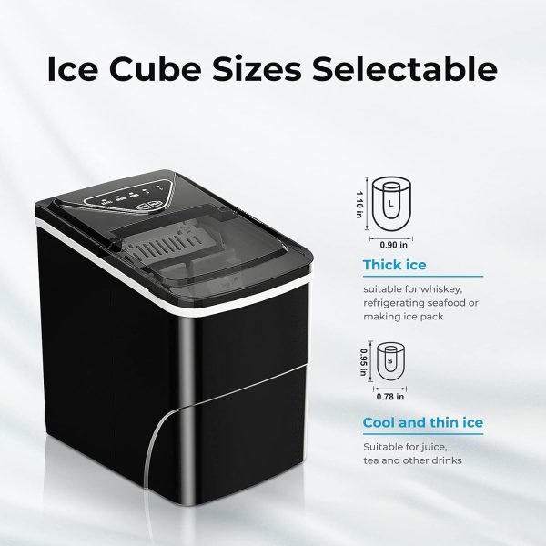 Ice Makers Countertop, Self-Cleaning Function, Portable Electric Ice Cube Maker Machine, 9 Pellet Ice Ready in 6 Mins, 26lbs 24Hrs with Ice Bags and Scoop Basket for Home Bar Camping RV(Black) - Image 4