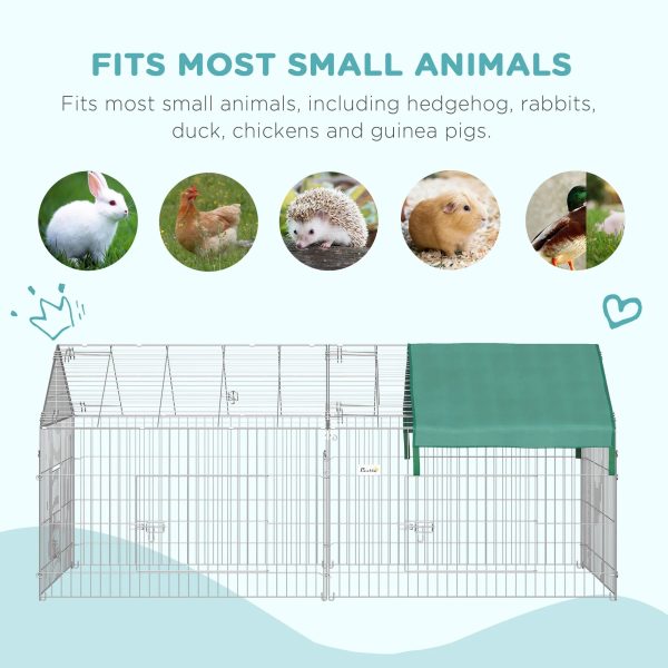 PawHut 87" Small Animal Playpen, Pet Playpen Yard Fence for Rabbits, Chicken, Chinchillas with Roof for Indoor & Outdoor, Green - Image 5