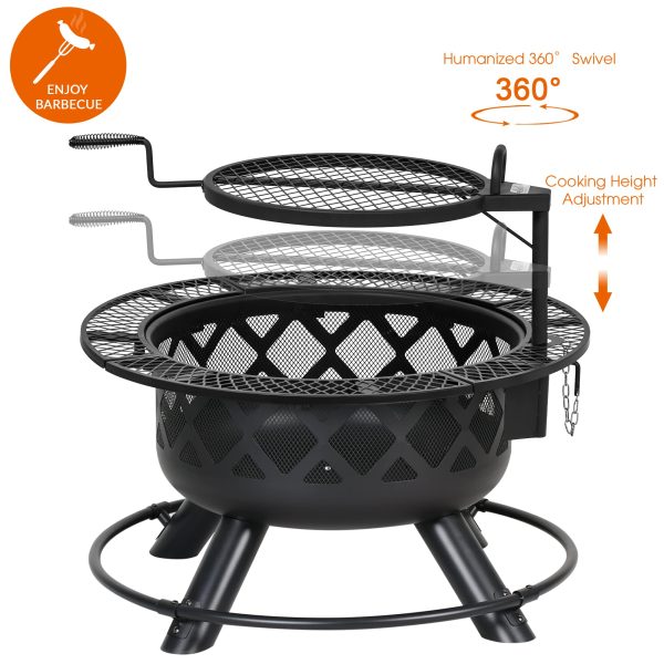 BALI OUTDOORS Wood Burning Fire Pit, 32 Inch Outdoor Backyard Patio Fire Pit with 18.7 Inch Cooking Grill Grate, Black - Image 2