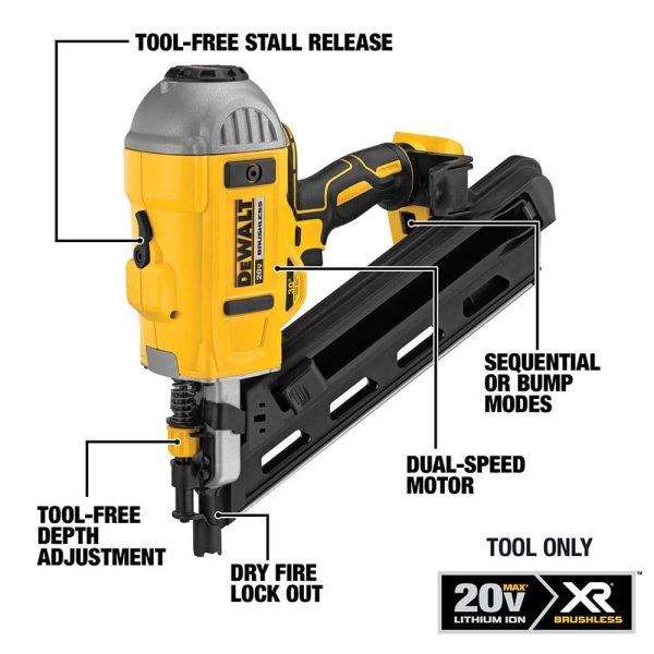 20V MAX XR Lithium-Ion Cordless Brushless 2-Speed 30�ć Paper Collated Framing Nailer (Tool Only) DCN692B - Image 2