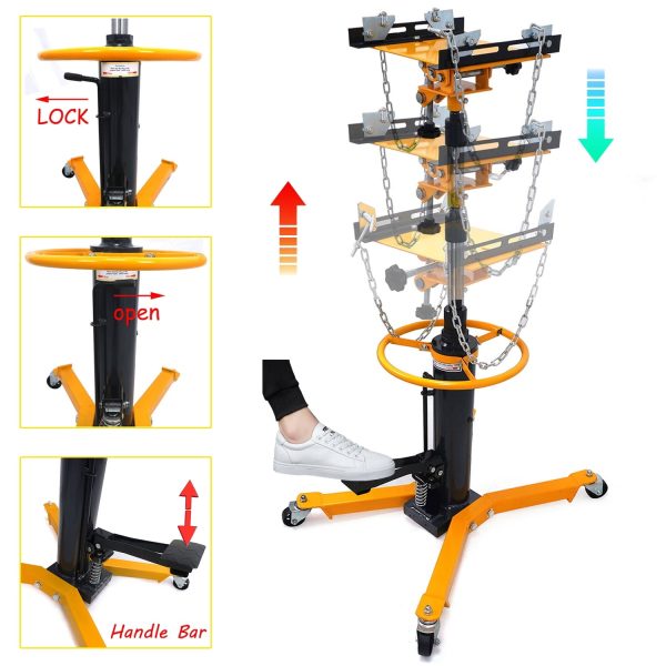 1660 Pounds/0.75Ton Hydraulic Car Transmission Jack Vertical Lift with 360° Swivel Wheel Pedal ,Yellow,33"-70" - Image 2