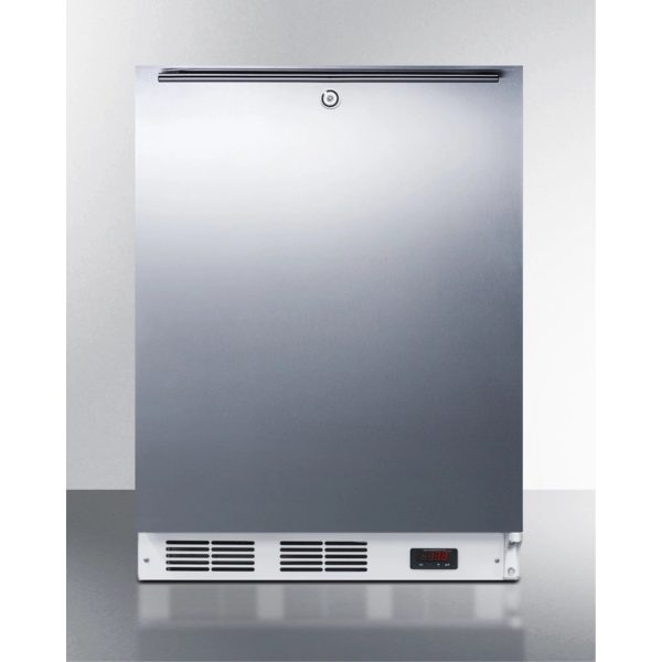 ADA compliant commercial built-in medical all-freezer capable of -25 C operation, with wrapped stainless steel door, horizontal handle, and lock