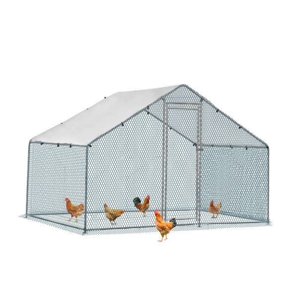 ZephyPaws 6.5 x 10 ft Large Metal Chicken Coop, Walk-in Poultry Cage Chicken Hen Run House with Waterproof Cover, Rabbits Cats Dogs Farm Pen for Outdoor Backyard Farm Garden