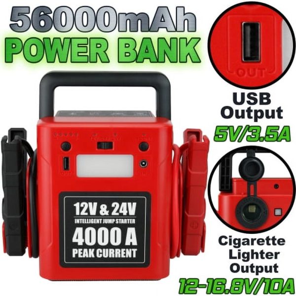 17L 750HP heavy duty truck 24 volt jump starter 50000 mah 12v 24v car jump starter - Image 6