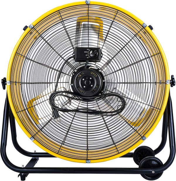 Tornado 24 Inch High Velocity Heavy Duty Tilt Metal Drum Fan Yellow Commercial， Industrial Use 3 Speed 8540 CFM 1/3 HP 8 FT Cord UL Safety Listed - Image 7