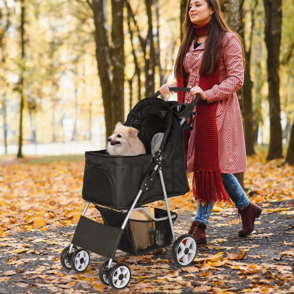 Pet Stroller 4 Wheels Dog Cat Stroller for Small Medium Dogs Cats Foldable Puppy Stroller with Storage Basket and Cup Holder - Image 2