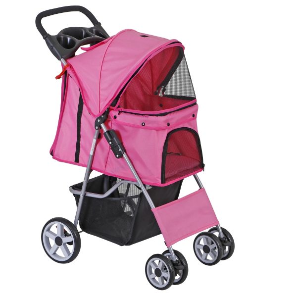 ZENY 4 Wheel Foldable Dog Pet Stroller - Pink - Image 5