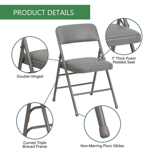 Amazingforless 2-Pack Folding Chair Foldable Metal Frame Chairs with Backrest&Padded Seats for Dining Meetings Wedding Events-Grey - Image 4