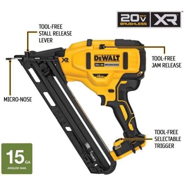 20V MAX XR Lithium-Ion Cordless 15-Gauge Angled Finish Nailer (Tool Only) DCN650B - Image 2