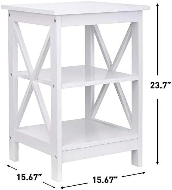 ASDRFYU 3-Tier End/Side/Sofa/Table with Shelves Wooden X-Design Nightstand for Small Space Living Room Bedroom Office Bathroom White - Image 3