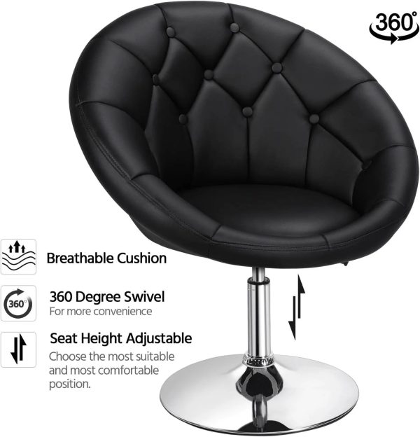 HOMEZY Round Tufted Back Chair Contemporary Height Adjustable, 360° Swivel, Accent Vanity Chair for Living Room, Modern Look, Black - Image 8