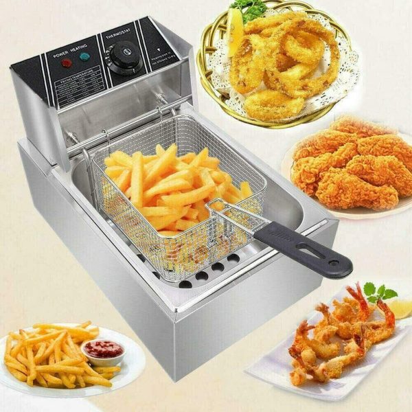 denest 5kW Large Electric Deep Fryer Single Tank Commercial Restaurant Fry Basket 6/12L