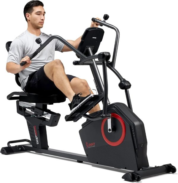 Sunny Health & Fitness Electromagnetic Recumbent Cross Trainer Exercise Elliptical Bike w/Arm Exercisers, Easy Access Seat & Exclusive SunnyFit® App Enhanced Bluetooth Connectivity - SF-RBE4886SMART…